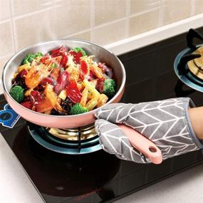 img 2 attached to 🧤 Premium Grey 4-Piece Set: BBQ Gloves, Oven Mitts, and Pot Holders - Silicone Non-Slip Cooking Gloves with Recycled Cotton Infill for Baking, Grilling, and Cooking