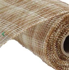 img 1 attached to 🎀 Decorative Poly Mesh Ribbon - 10 inch x 30 feet - Multi-Stripe (Ivory, Brown, Natural)