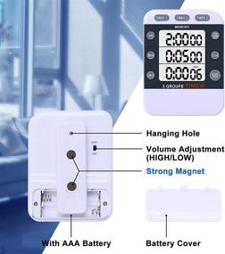 img 3 attached to HomeMall Digital Dual Kitchen Timer with Magnetic Back - Cooking Timer, 3 Channels Count Up & Down Timer, Large Display, Adjustable Volume, ON/Off Switch Stopwatch - Battery Included