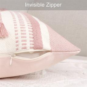 img 2 attached to 🌸 OJIA Farmhouse Pink and Cream Throw Pillow Cover - Tribal Woven Stripes, Boho Accent Pillowcase, Lumbar 12 x 20 Inches