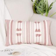 🌸 ojia farmhouse pink and cream throw pillow cover - tribal woven stripes, boho accent pillowcase, lumbar 12 x 20 inches logo