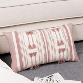 img 3 attached to 🌸 OJIA Farmhouse Pink and Cream Throw Pillow Cover - Tribal Woven Stripes, Boho Accent Pillowcase, Lumbar 12 x 20 Inches