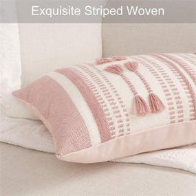 img 1 attached to 🌸 OJIA Farmhouse Pink and Cream Throw Pillow Cover - Tribal Woven Stripes, Boho Accent Pillowcase, Lumbar 12 x 20 Inches
