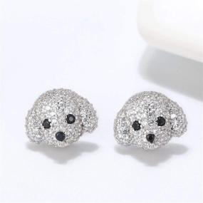 img 3 attached to 🐩 Ginger Lyne Collection Poodle Maltese Puppy White Dog CZ Simulated Diamond Sterling Silver Stud Earrings Paw Print Jewelry for Girls Women Teens Dog Mom