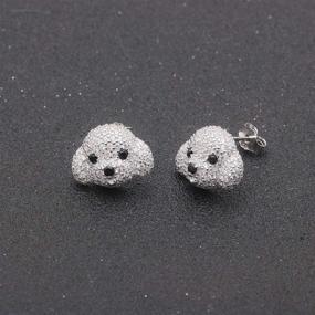 img 1 attached to 🐩 Ginger Lyne Collection Poodle Maltese Puppy White Dog CZ Simulated Diamond Sterling Silver Stud Earrings Paw Print Jewelry for Girls Women Teens Dog Mom