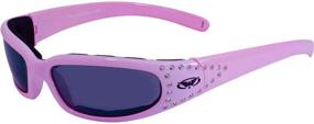 img 4 attached to 🕶️ Pink Crystal Rhinestone Decorated Frames Global Vision Marilyn 3 Padded Motorcycle Sunglasses with Flash Mirror Lenses