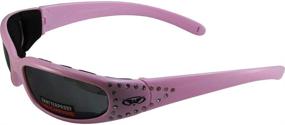 img 2 attached to 🕶️ Pink Crystal Rhinestone Decorated Frames Global Vision Marilyn 3 Padded Motorcycle Sunglasses with Flash Mirror Lenses