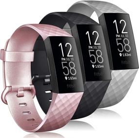img 4 attached to Premium 3 Pack Silicone Bands for Fitbit Charge 4 - Stylish Replacement Wristbands for Fitbit Charge 3/3 SE (Large, Black, Rose Gold, Grey)