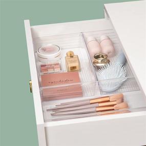 img 1 attached to 🗄️ Clear Plastic Desk Drawer Organizer Tray - Large 4 Pack 12"x 6" for Bathroom, Office, Kitchen, Utensils, Silverware, Gadgets, Dividers, Storage Bins, Container - Perfect for Dresser, Cosmetic Makeup