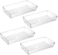 🗄️ clear plastic desk drawer organizer tray - large 4 pack 12"x 6" for bathroom, office, kitchen, utensils, silverware, gadgets, dividers, storage bins, container - perfect for dresser, cosmetic makeup логотип