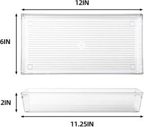 img 3 attached to 🗄️ Clear Plastic Desk Drawer Organizer Tray - Large 4 Pack 12"x 6" for Bathroom, Office, Kitchen, Utensils, Silverware, Gadgets, Dividers, Storage Bins, Container - Perfect for Dresser, Cosmetic Makeup