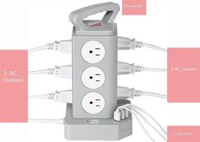 img 3 attached to ПОЭРМА вышка розеток с зарядным устройством с 3 USB-портами и розетками защитой от скачков напряжения, 12-розеточная розетка сокетная зарядная станция, вертикальная вышка розеток с USB для дома и офиса, шнур длиной 1,8 м/6 футов.