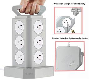 img 1 attached to ПОЭРМА вышка розеток с зарядным устройством с 3 USB-портами и розетками защитой от скачков напряжения, 12-розеточная розетка сокетная зарядная станция, вертикальная вышка розеток с USB для дома и офиса, шнур длиной 1,8 м/6 футов.