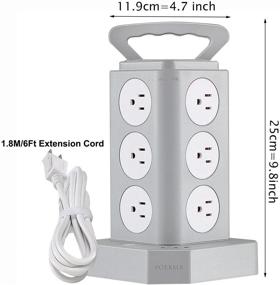 img 2 attached to ПОЭРМА вышка розеток с зарядным устройством с 3 USB-портами и розетками защитой от скачков напряжения, 12-розеточная розетка сокетная зарядная станция, вертикальная вышка розеток с USB для дома и офиса, шнур длиной 1,8 м/6 футов.