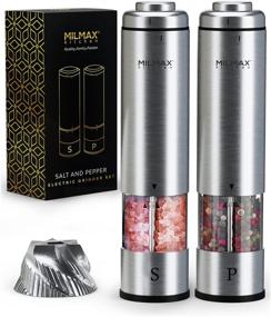 img 4 attached to 🧂 Milmax Kitchen Electric Salt and Pepper Grinder Set: Efficient Stainless Steel Shakers with LED Light - Automatic Grinding Set