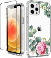 🌸 giika iphone 12 pro max case with screen protector - clear floral full body shockproof hard case for women, tpu bumper cover phone case for iphone 12 pro max with camellia design logo