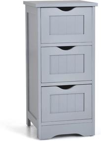 img 4 attached to 🚽 Tangkula 3-Drawer Bathroom Floor Cabinet | Anti-Tipping Freestanding Side Storage Tower with Wooden Design | Ideal for Bathroom, Home Office | Grey 12x12x25 Inch