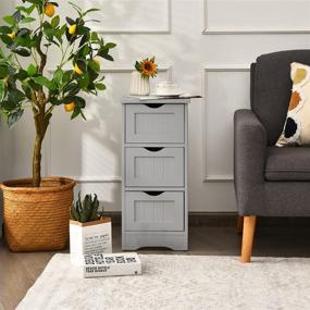 img 1 attached to 🚽 Tangkula 3-Drawer Bathroom Floor Cabinet | Anti-Tipping Freestanding Side Storage Tower with Wooden Design | Ideal for Bathroom, Home Office | Grey 12x12x25 Inch