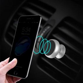 img 3 attached to Magnetic Phone Mount: Secure Air Vent Magnetic Car Holder for Cell Phones, Mini Tablets, and GPS with 2 Metal Plates - Sleek Silver Design