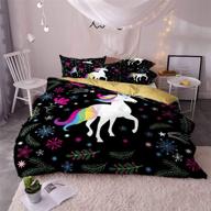 🦄 enchanting damara lovely cartoon unicorn print bedding set: perfect for kids girls' bedroom décor (duvet cover set + 2 pillowcases) logo