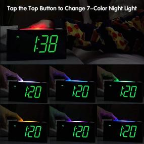 img 2 attached to 🕰️ Mesqool Bedroom Alarm Clock with 7-Color Nightlight, 7-inch Large Green LED Display & 0-100% Dimmable, Dual USB Charger, 12/24H, Battery Backup, Snooze, Easy-to-Read Digital Corded Clock for Seniors, Teens, Kids, Boys, and Girls