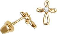 🌟 stunning girl's 14k gold-plated or sterling silver cz infinity cross earring with screw back: exquisite style and quality logo