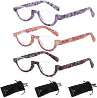 👓 stylish 3 pack: women's half moon frame reading glasses with spring hinge - fashionable readers logo