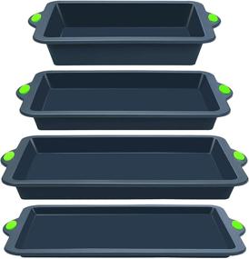 img 2 attached to 🎂 Nonstick Silicone Baking Pans Set – 4-Piece Bakeware Bundle with Sheets, Pans, and Cake Mold, Reinforced with Metal Frame for Added Durability. Enhanced with Stylish Dark Gray Color & Green Grips