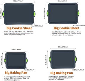 img 3 attached to 🎂 Nonstick Silicone Baking Pans Set – 4-Piece Bakeware Bundle with Sheets, Pans, and Cake Mold, Reinforced with Metal Frame for Added Durability. Enhanced with Stylish Dark Gray Color & Green Grips