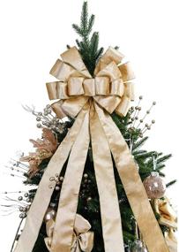 img 4 attached to 🎄 BUVANE Large Champagne Velvet Christmas Tree Topper Bow - 48x13 Inches, Perfect for Festive Decorations