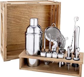 img 3 attached to 🎄 Rustic Pine Stand 18-Piece Cocktail Shaker Set - Perfect Gifts for Men, Dad, Grandpa - Stainless Steel Bartender Kit Bar Tools Set for Christmas, Home, Bars, Parties, and Traveling (Silver)