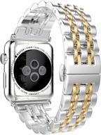 📿 huanlong stainless steel metal replacement watchband bracelet for apple watch iwatch - 7 pointers, double button folding clasp, silver/gold (42 mm) logo