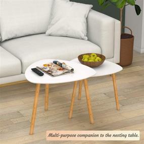 img 2 attached to Bamboo Nesting Table Set of 2: Modern White Triangle End Tables for Living Room & Bedroom