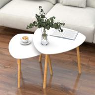 bamboo nesting table set of 2: modern white triangle end tables for living room & bedroom logo