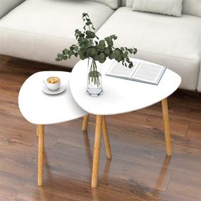 img 3 attached to Bamboo Nesting Table Set of 2: Modern White Triangle End Tables for Living Room & Bedroom