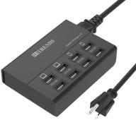 hitrends 8-port usb charger hub - 50w/10a multi port usb charging station for multiple devices (with 5ft cord, black) logo