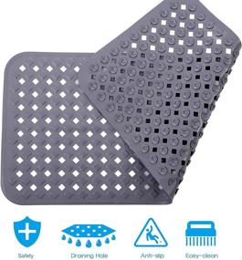 img 1 attached to 🛁 XIYUNTE Bathtub Mat Non Slip Shower Mats - Long Bath Mat for Tub with Suction Cups and Drain Holes, Machine Washable Rubber Shower Stall Tub Mat, 34.5 x 15.5 Inch, Grey - Anti Slip Shower Mat