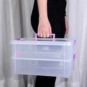 img 1 attached to Transparent Stackable Storage Bin With Handle Lid - 📦 JuxYes 2-Tiers Stack Carry Storage Box for School & Office Supplies