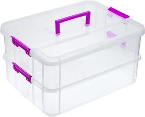 img 4 attached to Transparent Stackable Storage Bin With Handle Lid - 📦 JuxYes 2-Tiers Stack Carry Storage Box for School & Office Supplies