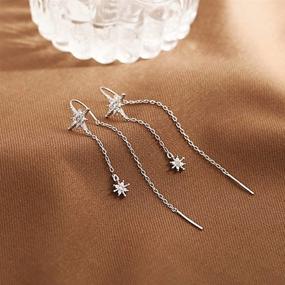 img 2 attached to 💫 SLUYNZ 925 Sterling Silver Star Dangle Chain Earrings for Women Teen Girls | Long Threader Tassel Earrings