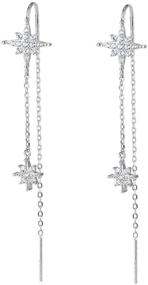 img 4 attached to 💫 SLUYNZ 925 Sterling Silver Star Dangle Chain Earrings for Women Teen Girls | Long Threader Tassel Earrings