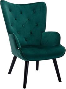 img 4 attached to 🪑 Dolonm Velvet Accent Chair - Modern Tufted Button Wingback Vanity Chair with Arms - Upholstered Tall Back Desk Chair - Solid Wood Legs - Living Room, Bedroom, Waiting Room - Green