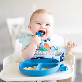 img 3 attached to Bumkins Silicone Chewtensils Dark Blue - Baby Fork and Spoon Set, Training Utensils for Stage 1 Baby Led Weaning (Ages 6 Months+)