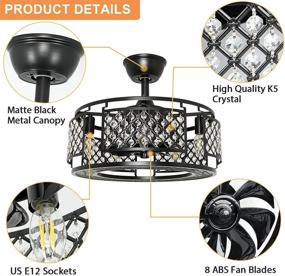 img 1 attached to Depuley 18-Inch Industrial Ceiling Fan with Remote and Lights, Crystal Indoor/Outdoor Ceiling Fans with Light Fixture, Matte Black Flush Mount Ceiling Fan for Kitchen, 3 Wind Speeds, 5*E12 Base (Bulbs Not Included)