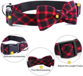 img 3 attached to 🐶 BLEIES Red Plaid Dog Collar for Girls with Bow Tie - Stylish Puppy Collar for Small, Medium, Large Dogs (Medium, Black+Red Grid)