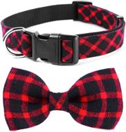 🐶 bleies red plaid dog collar for girls with bow tie - stylish puppy collar for small, medium, large dogs (medium, black+red grid) logo