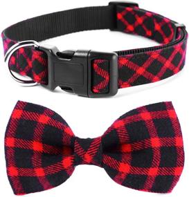 img 4 attached to 🐶 BLEIES Red Plaid Dog Collar for Girls with Bow Tie - Stylish Puppy Collar for Small, Medium, Large Dogs (Medium, Black+Red Grid)