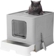 genenic top entry cat litter box: foldable, enclosed & anti-splashing - grey square door logo