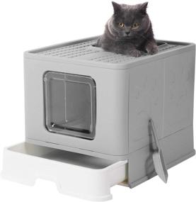 img 4 attached to GENENIC Top Entry Cat Litter Box: Foldable, Enclosed & Anti-Splashing - Grey Square Door