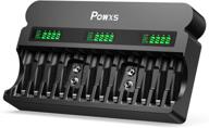 🔋 powxs lcd 12 bay universal battery charger for aa aaa & 9v rechargeable batteries - fast charging, ni-mh/ni-cd/lithium ion compatible logo